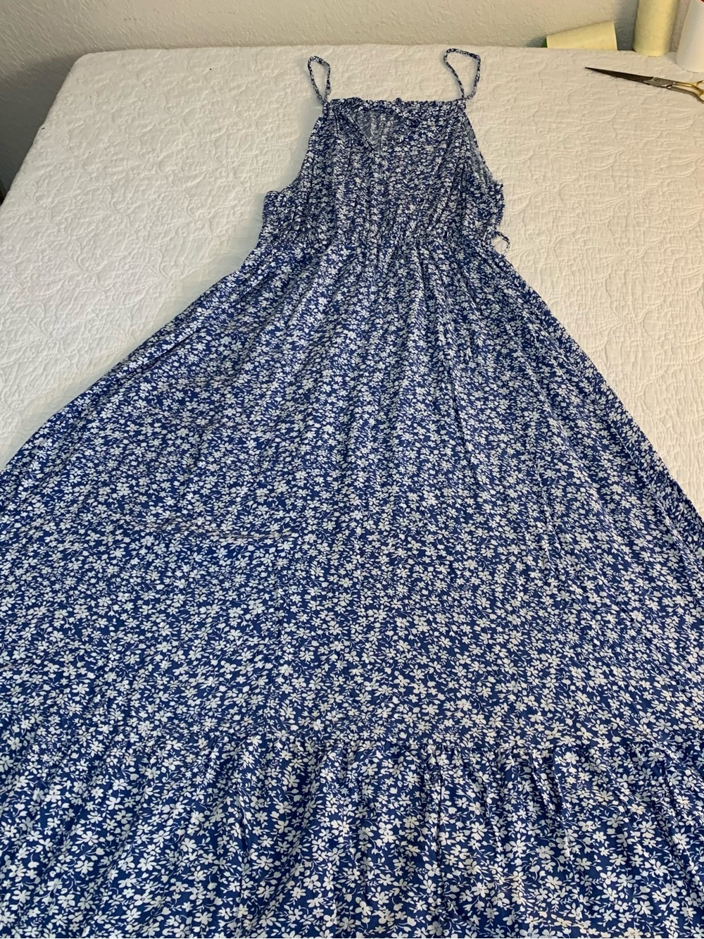 Blue Floral Maxi Dress with Spaghetti Straps